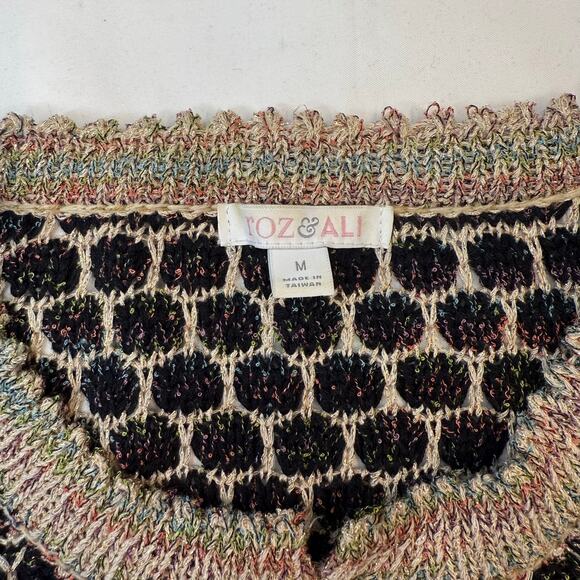 Roz & Ali Vtg Knit Cardigan Sweater Jacket M Black Multicolor Metallic Thread - Picture 3 of 7